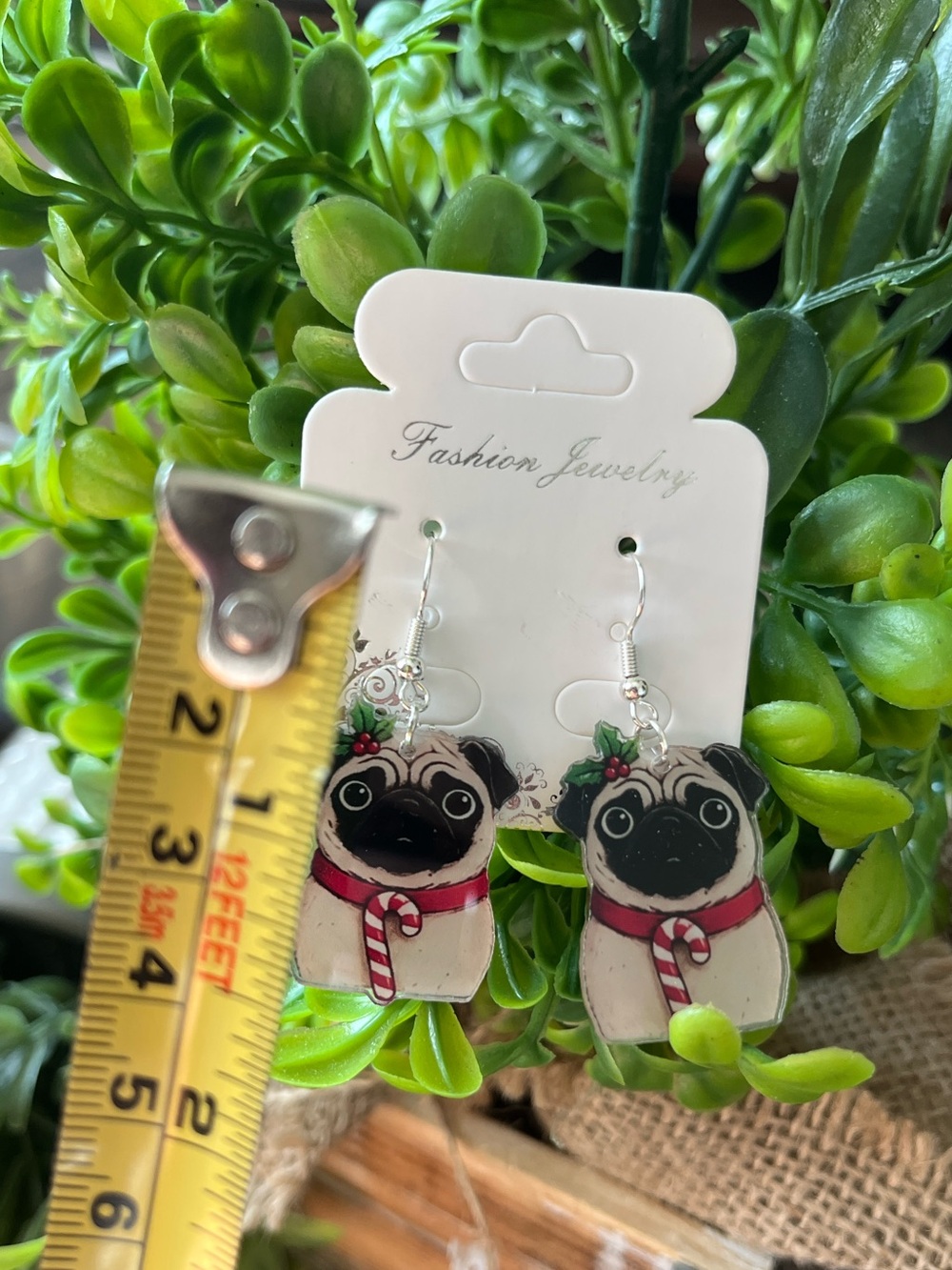 Pug Holiday Dog Earrings w/Paw Print Bag πΎππΎ Festive Design - Picture 4 of 9